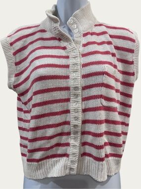 Pink & White Striped Sleeveless Vintage Sweater Small Best World